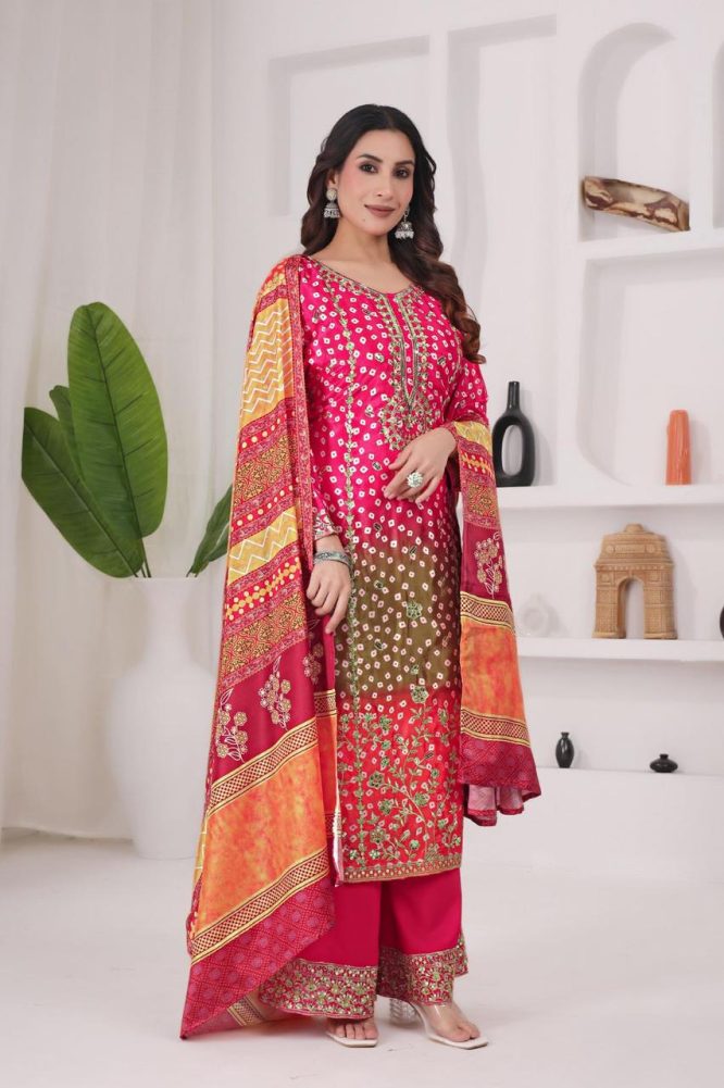 Bandhani Magic  Festive Chinon Silk Suit Set