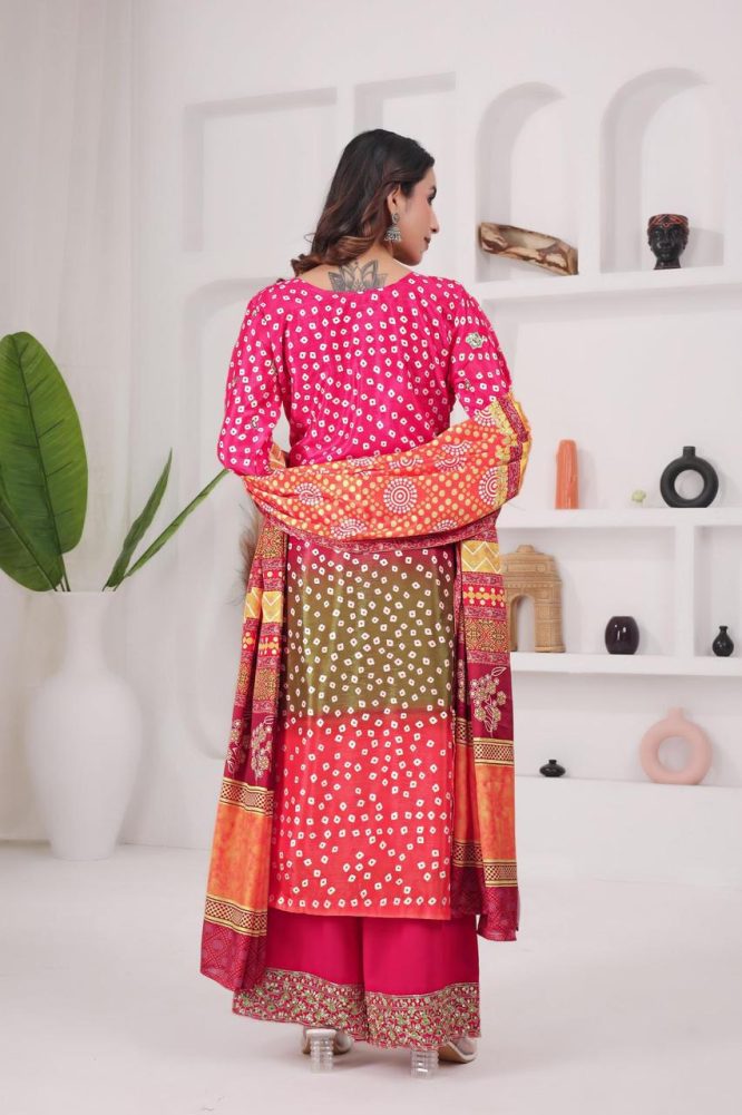 Bandhani Magic  Festive Chinon Silk Suit Set