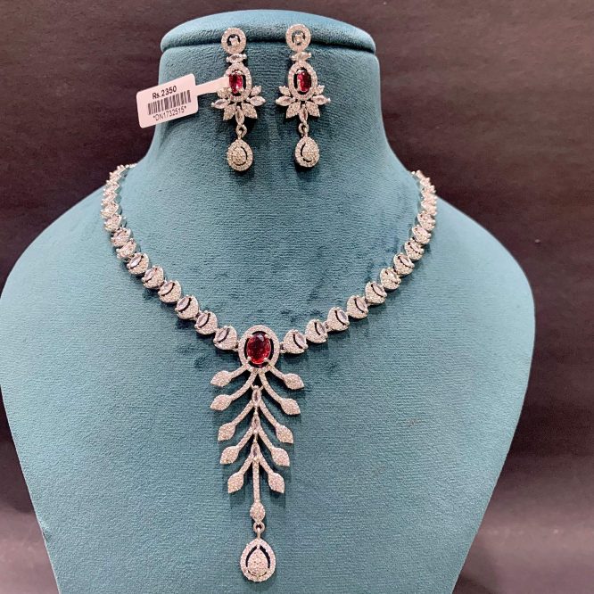 Zircon Ruby Leaf Necklace Set