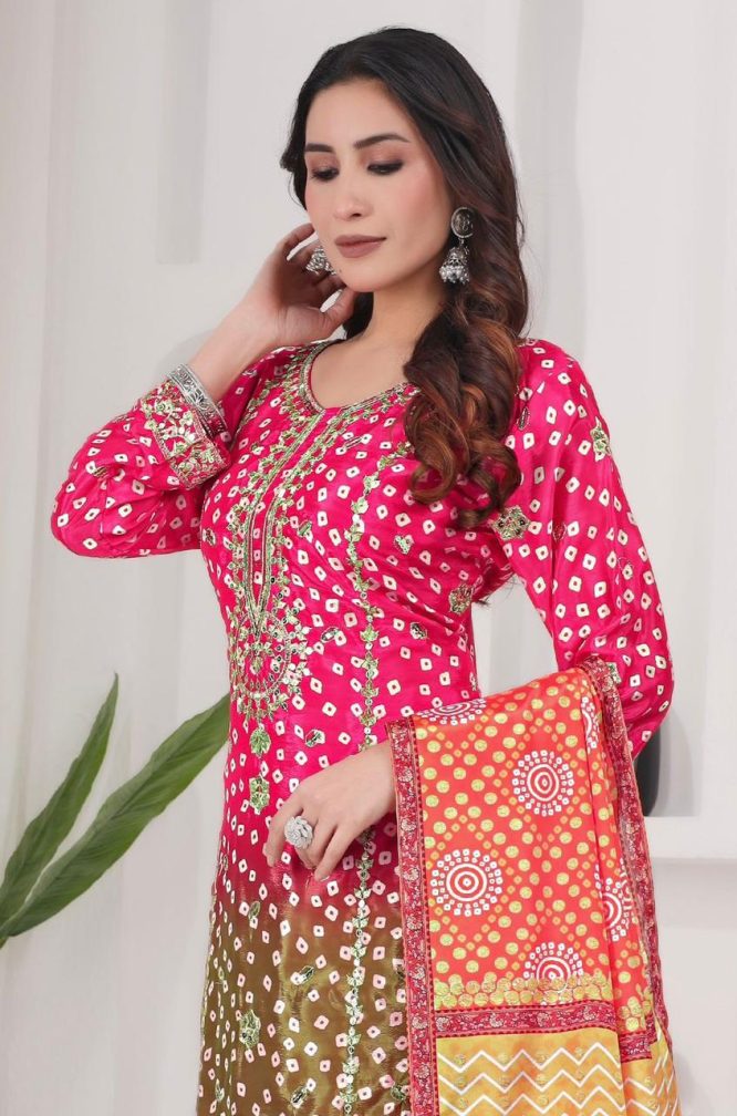 Bandhani Magic  Festive Chinon Silk Suit Set