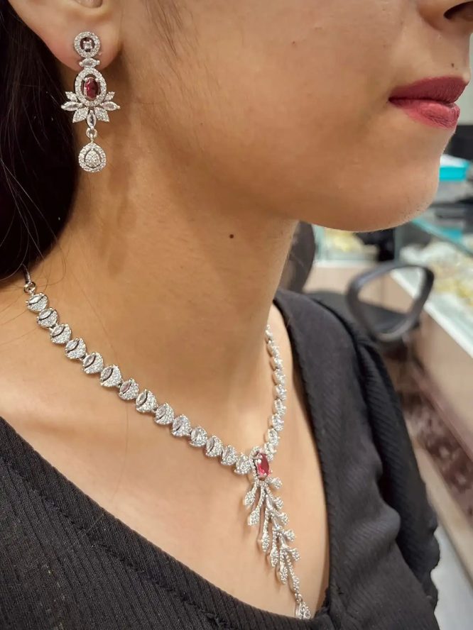 Zircon Ruby Leaf Necklace Set