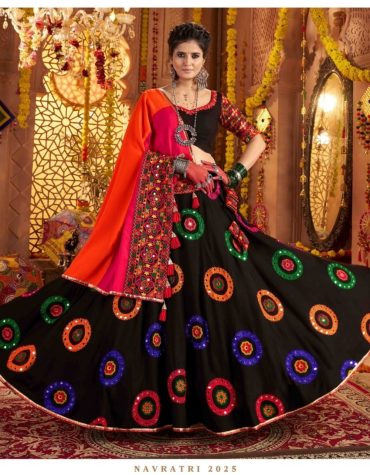 Black Navratri Chaniya Choli with Multicolor Mirror Work