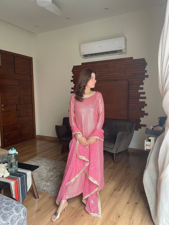 Brabie Pink Mirror Work Suit Set