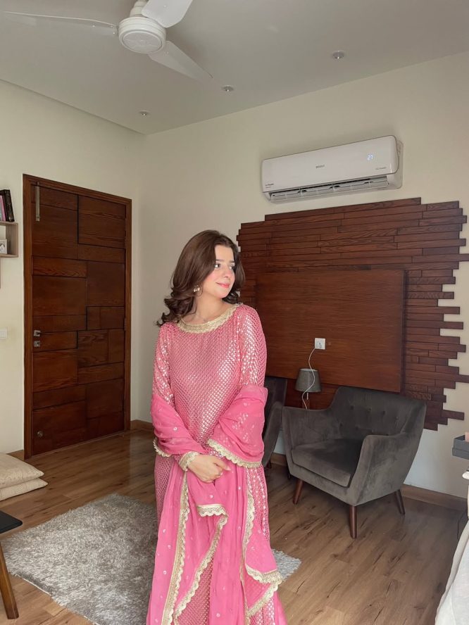 Brabie Pink Mirror Work Suit Set