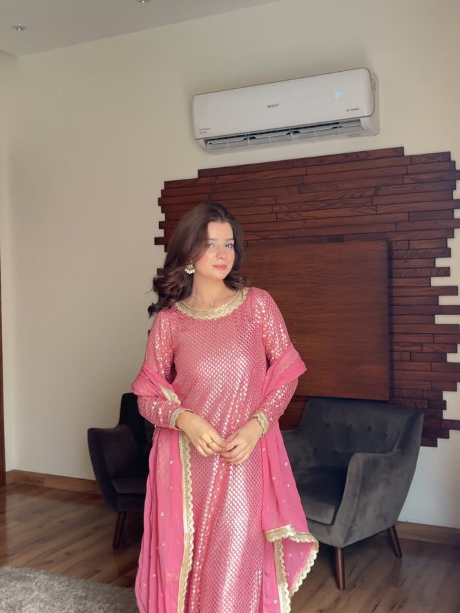 Brabie Pink Mirror Work Suit Set