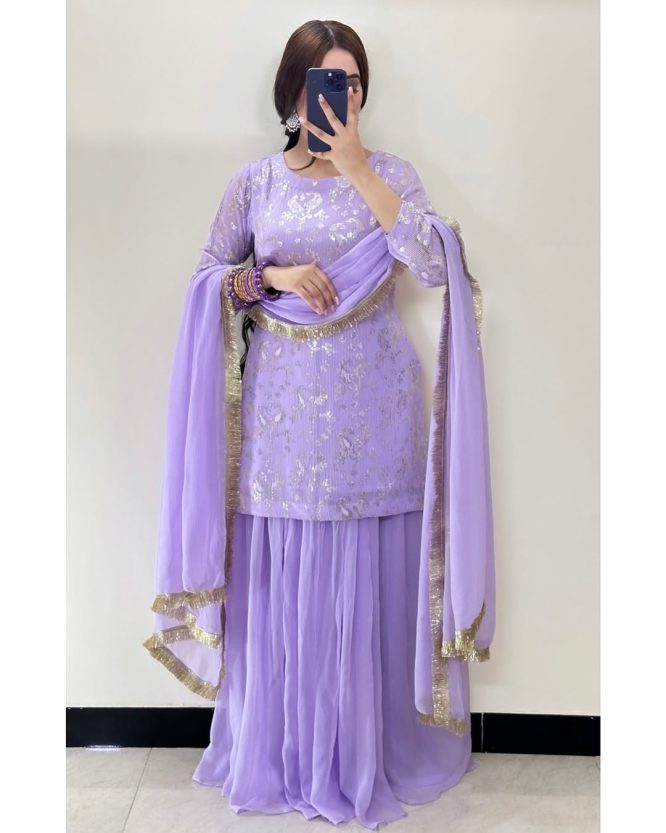 Lavender Embroidered Peplum with Sharara and Dupatta