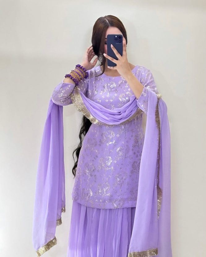 Lavender Embroidered Peplum with Sharara and Dupatta