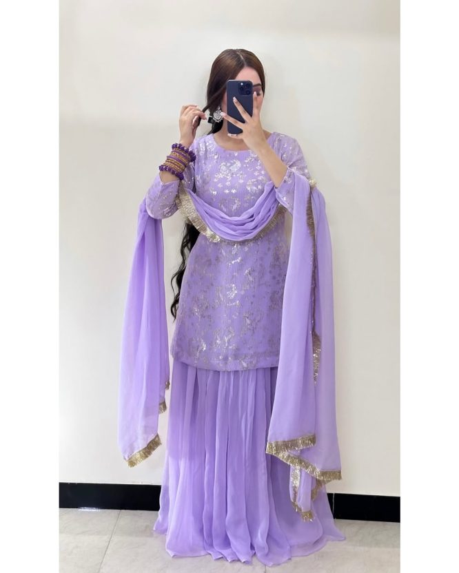 Lavender Embroidered Peplum with Sharara and Dupatta