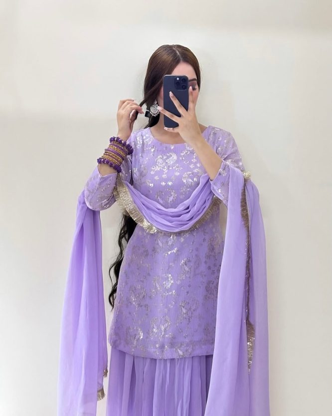 Lavender Embroidered Peplum with Sharara and Dupatta