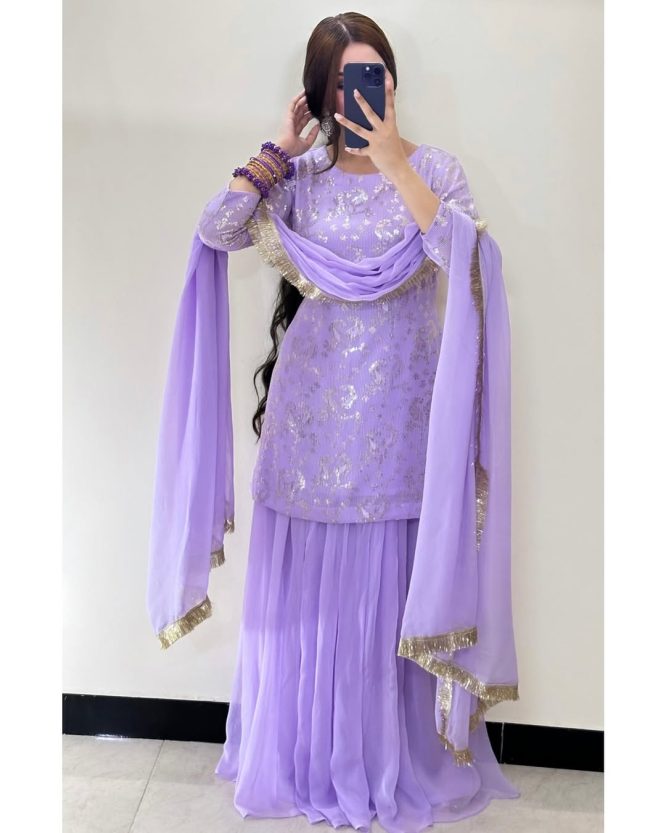 Lavender Embroidered Peplum with Sharara and Dupatta
