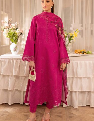 Fuchsia Pink Embroidered Lawn Suit with Dupatta