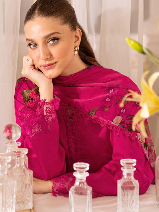 Fuchsia Pink Embroidered Lawn Suit with Dupatta