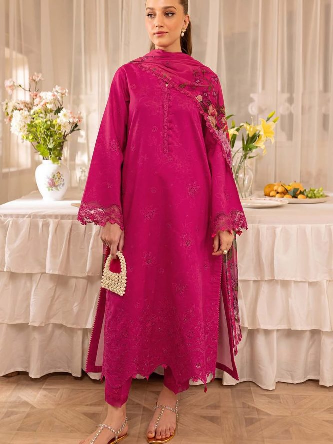 Fuchsia Pink Embroidered Lawn Suit with Dupatta