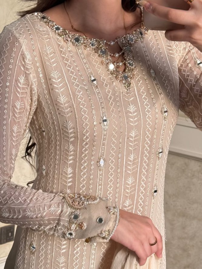 Pearl Beige Embroidered Suit Set