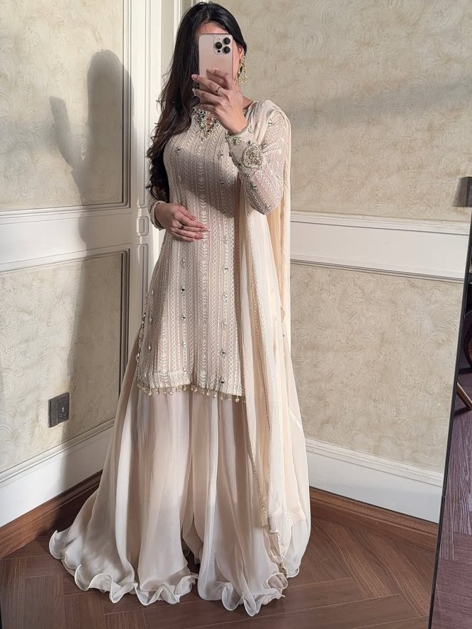 Pearl Beige Embroidered Suit Set