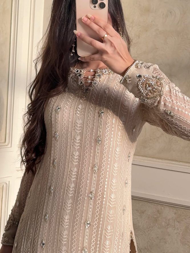 Pearl Beige Embroidered Suit Set