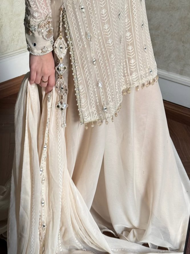 Pearl Beige Embroidered Suit Set