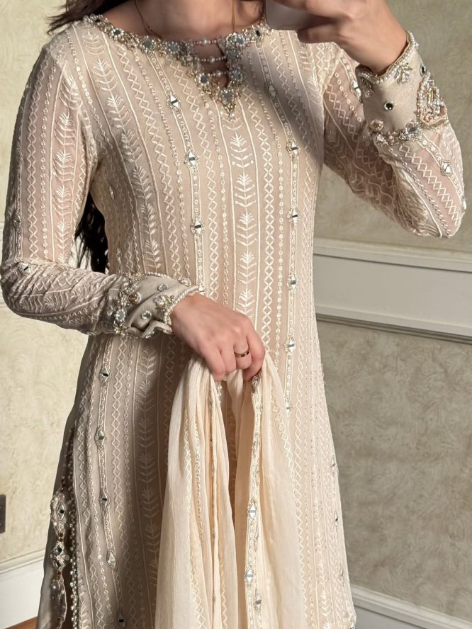 Pearl Beige Embroidered Suit Set