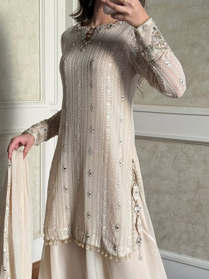 Pearl Beige Embroidered Suit Set