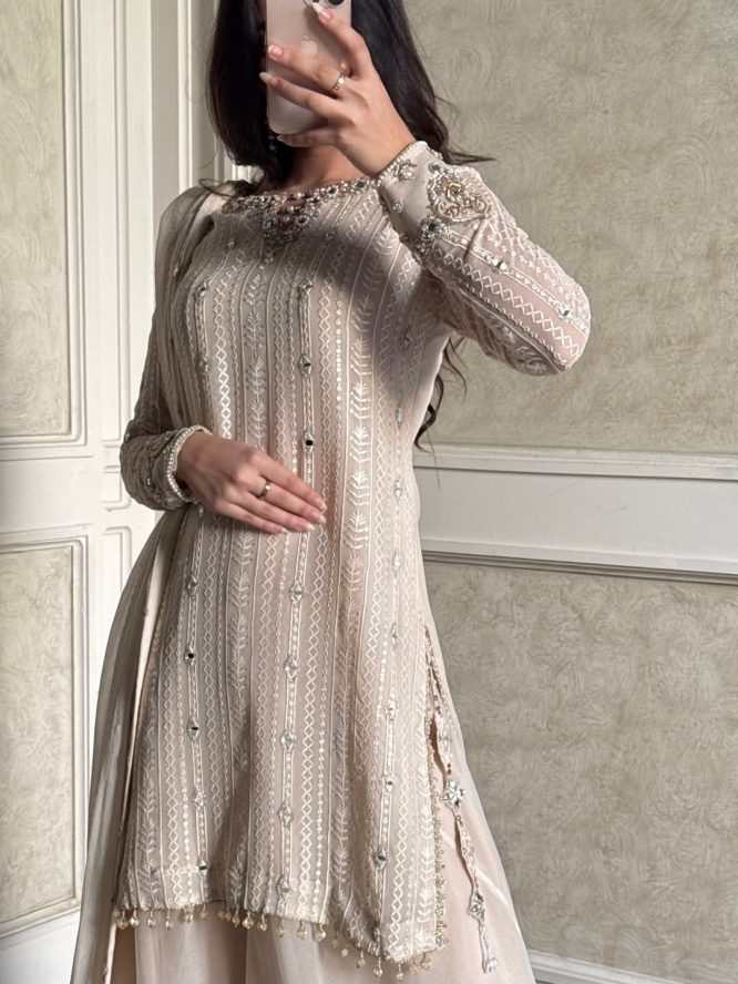 Pearl Beige Embroidered Suit Set