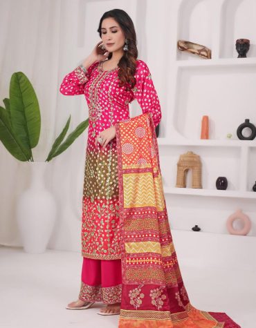 Bandhani Magic  Festive Chinon Silk Suit Set